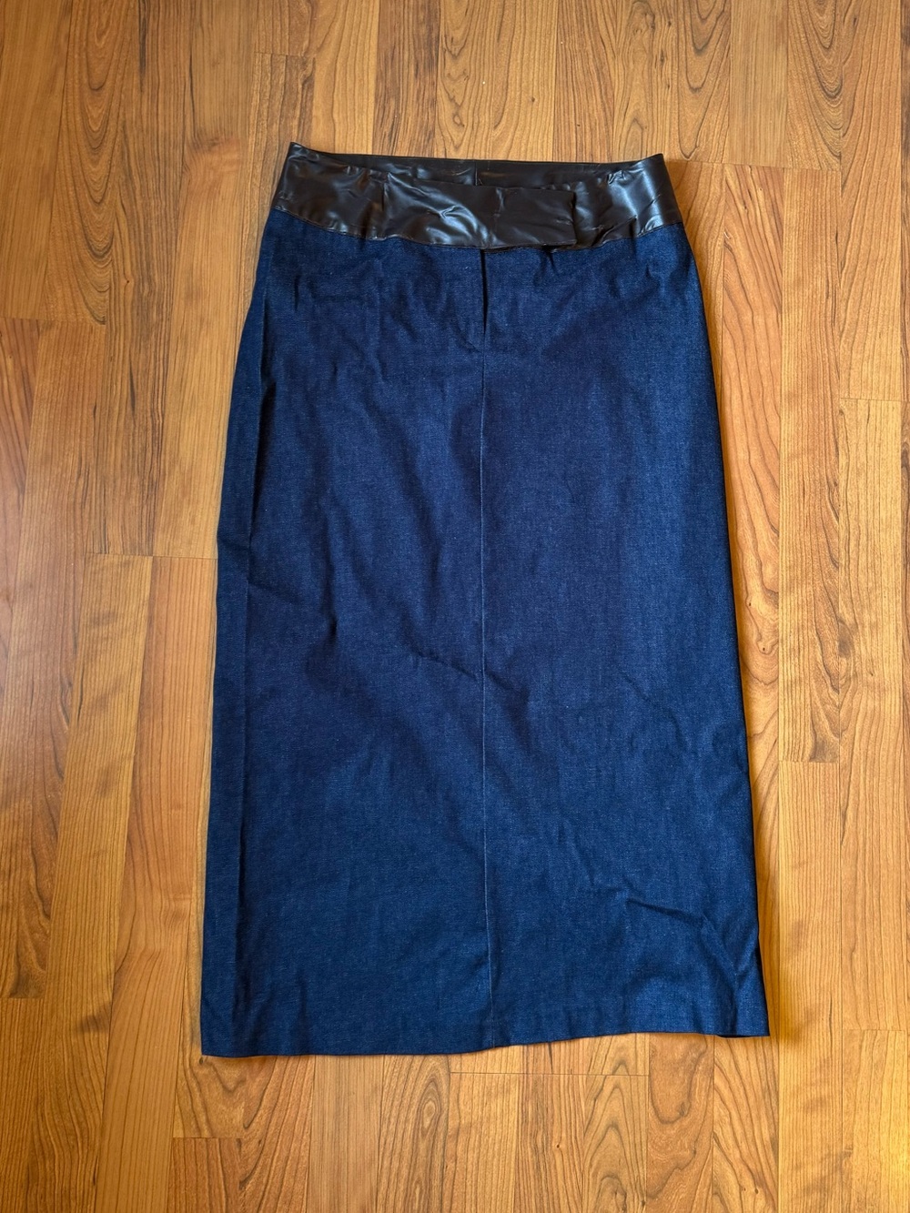 Dark Blue Pencil Skirt with Black Waistband